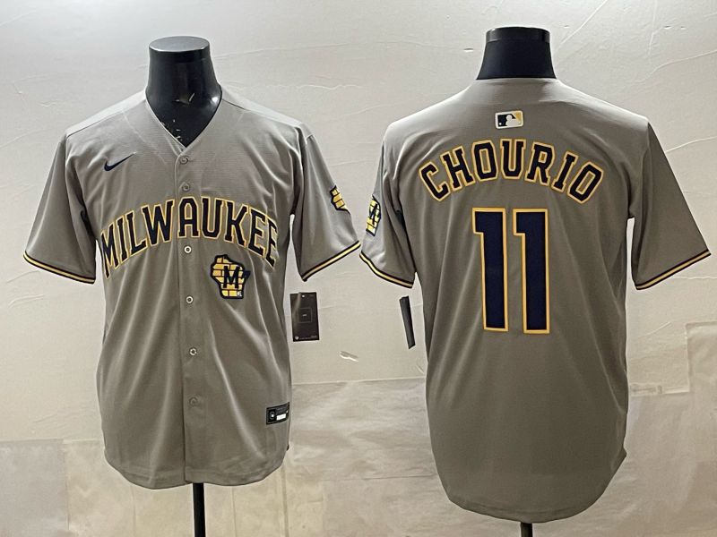 Men 2025 Milwaukee Brewers #11 Chourio Grey Game Nike MLB Jersey style 05
